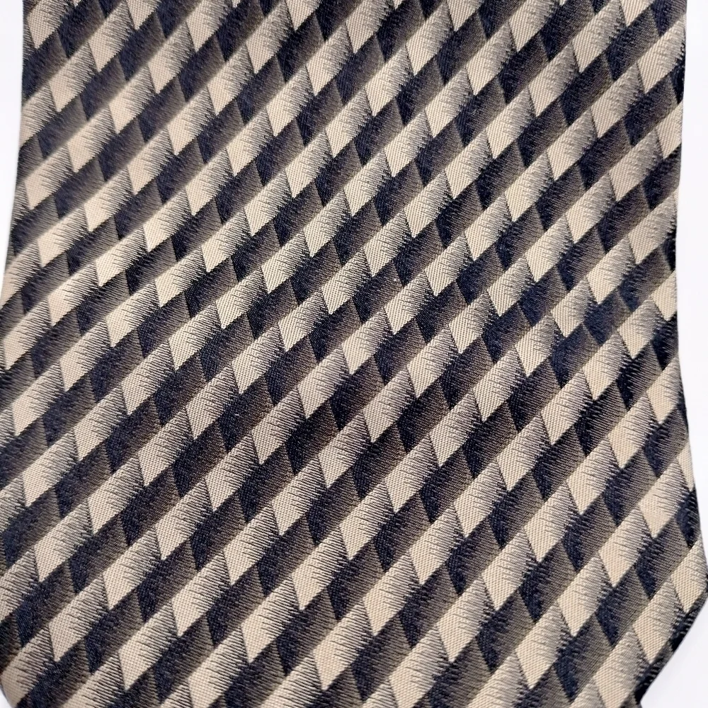 Pavone Black Taupe Men's Silk Tie Necktie Stripe Checks Made in Italy Formal